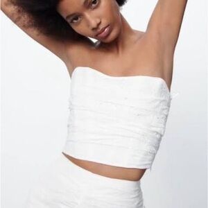 Zara White eyelet crop tube top